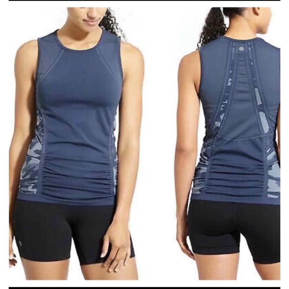 Athleta Top Tank Stretch Slate Blue Camo Fastest Track Seamless Tank M